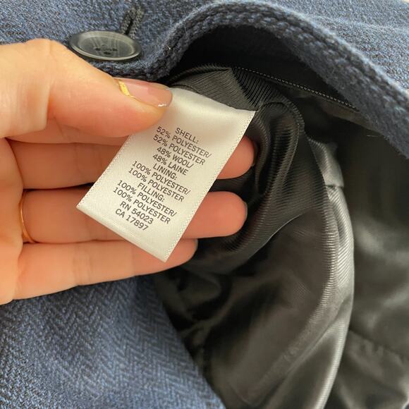 Banana Republic Overcoat Mens Medium Herringbone Blue Button Wool Blend Mid - Picture 4 of 8